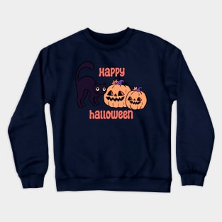 Happy halloween Cute black cat and pumpkin heads Crewneck Sweatshirt